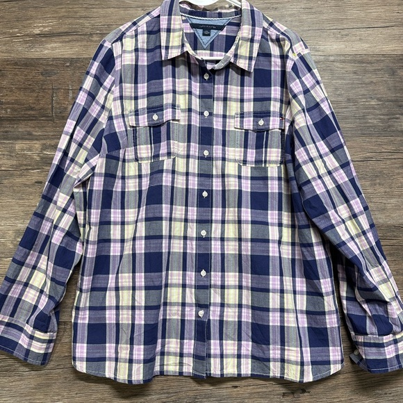 Tommy Hilfiger Plaid Button Down Shirt - Navy and Pink - Picture 1 of 3